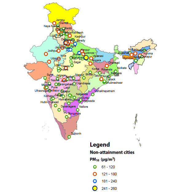 PM 10 levels across India